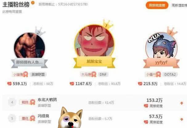 斗鱼“一哥”并非PDD?粉丝排行榜公布,旭旭宝宝真NB!