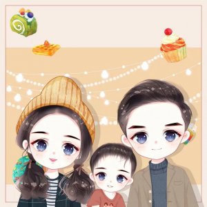 ​最新手绘头像全家福一家三口头像，一家三口卡通动漫微信头像。